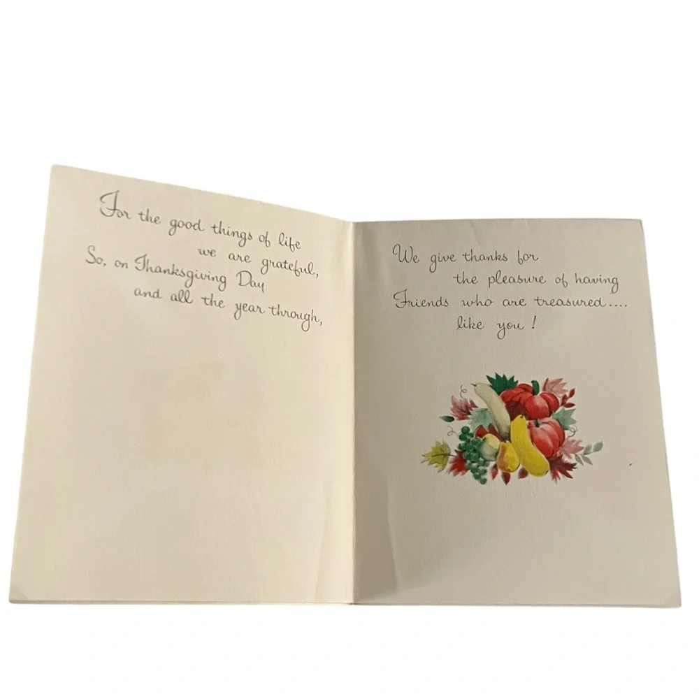 Unused Vintage Thanksgiving Greeting Card Art Guild of Williamsburg Cornucopia